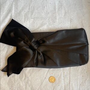 NWOT Satin Black Clutch with Bow